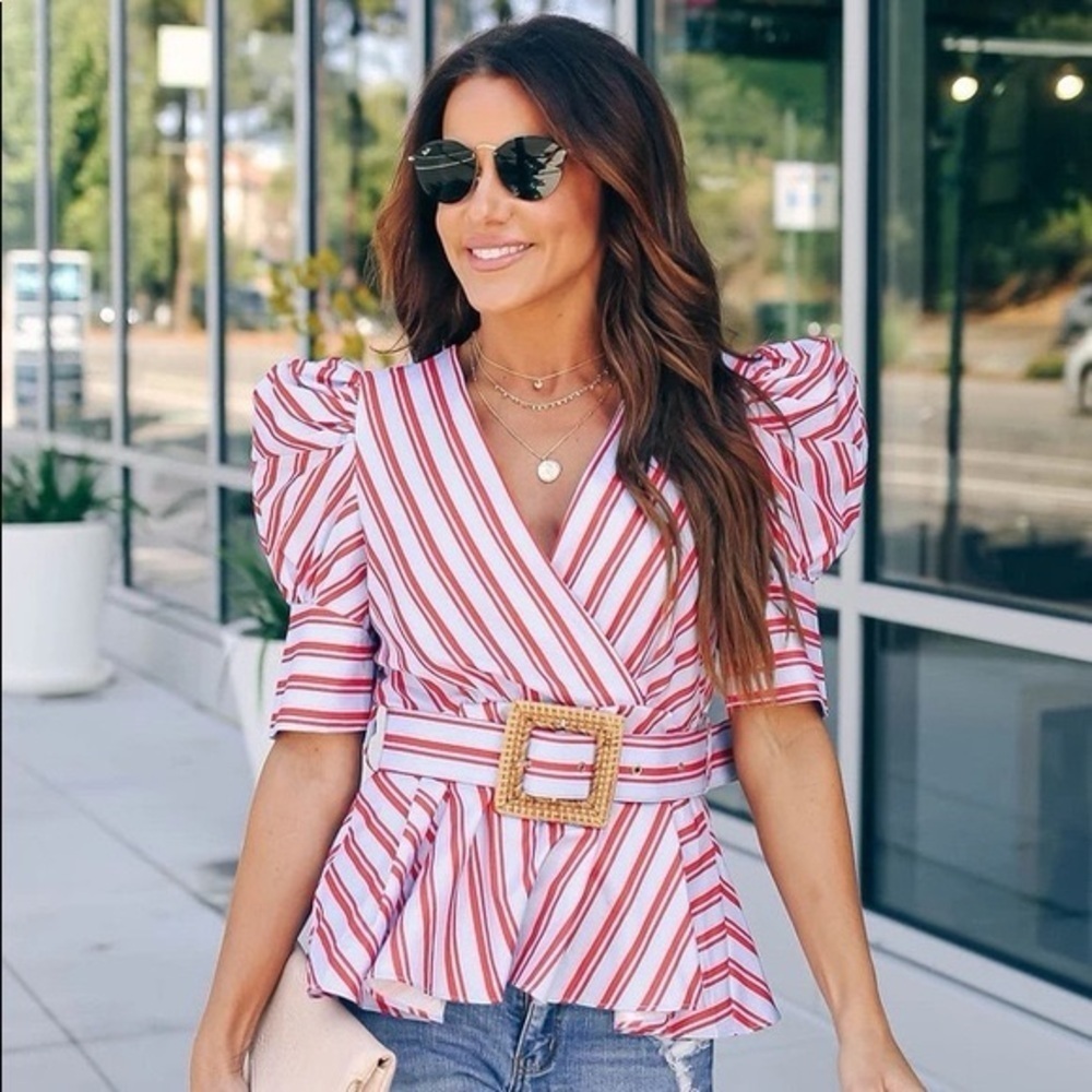 Tea & Cup ~ vici striped peplum top ~ size small ~ brand new with tags!